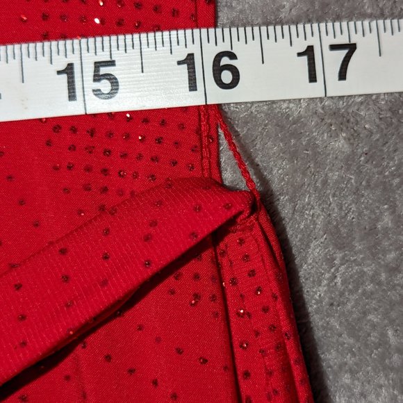 Calvin Klein red sequin scoop neck split bell sleeve red belted dress - Picture 10 of 16